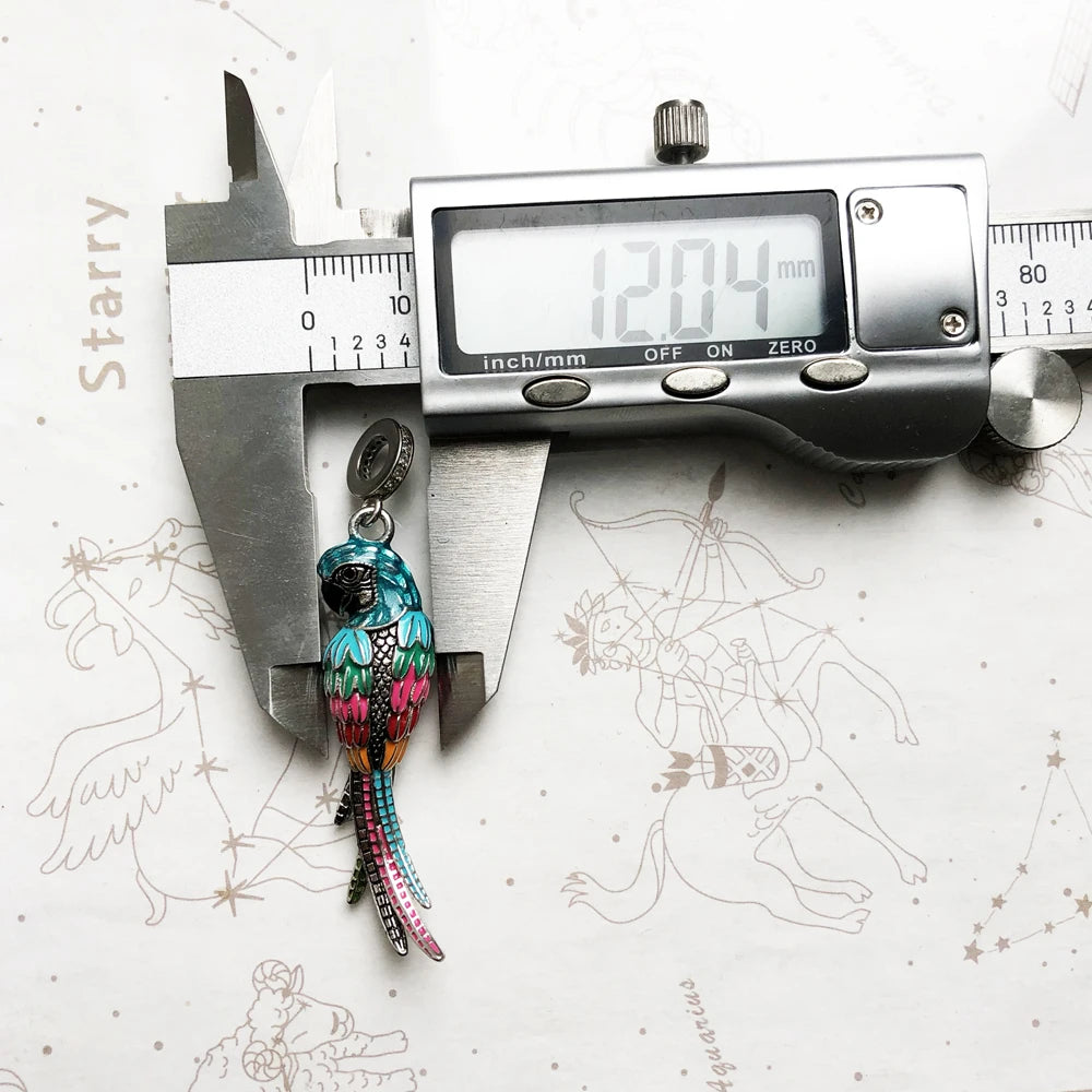Colorful Striking Parrot Pendant 925 Sterling Silver Dangle Charm Women New Fine Jewelry