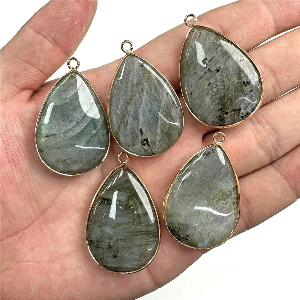 26x35mm Water Drop Shape Pendant Natural Labradorite Amethysts Agat Howlite Gems Stone Charm Pendants For Earrings Necklace DIY