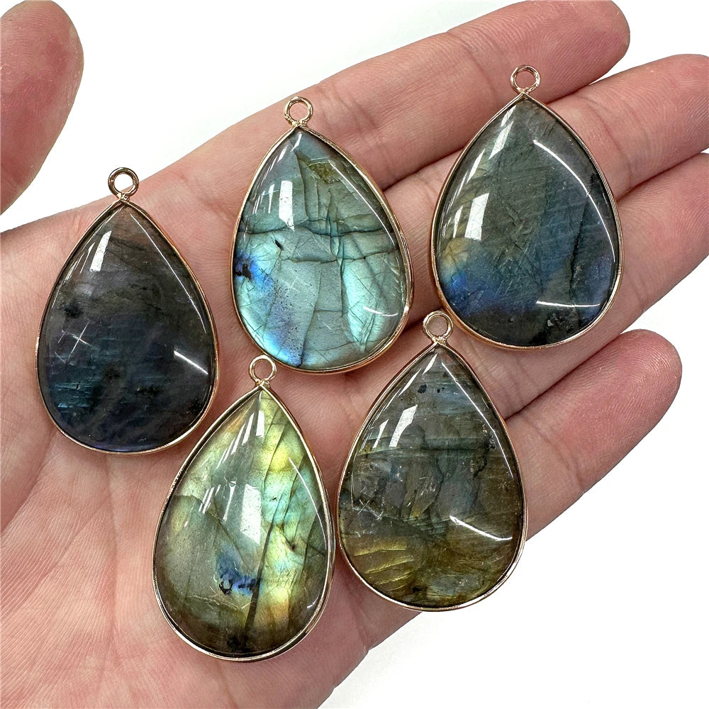 26x35mm Water Drop Shape Pendant Natural Labradorite Amethysts Agat Howlite Gems Stone Charm Pendants For Earrings Necklace DIY