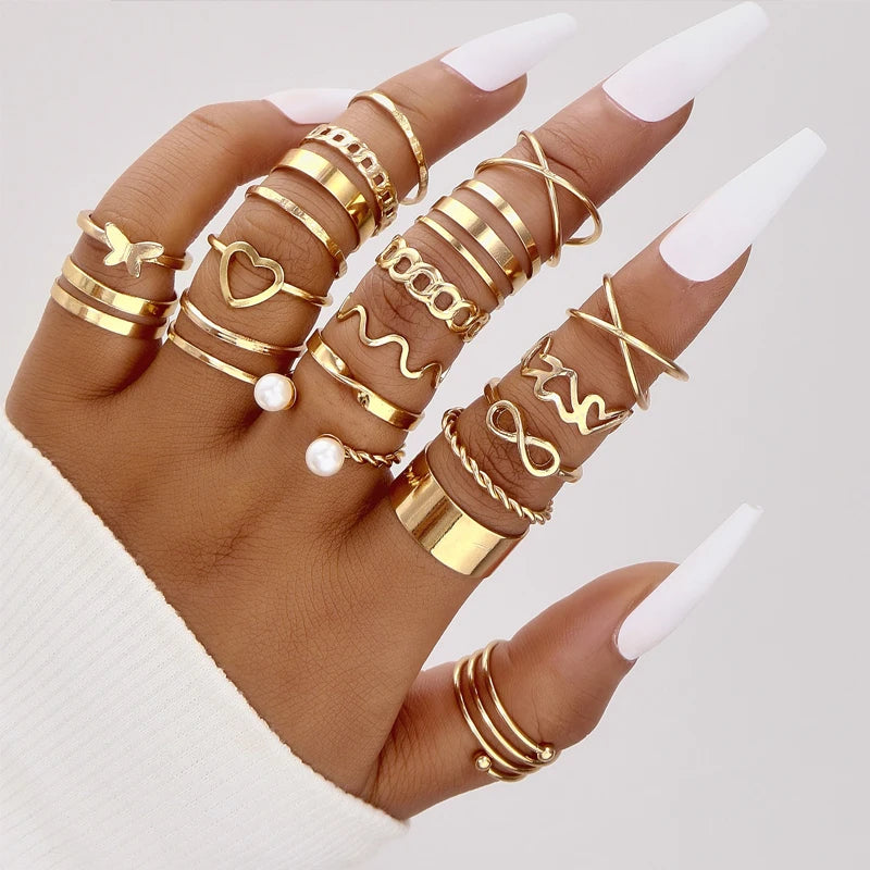 68 Pcs Boho Chic Jewelry Set Vintage Heart Pearl Zircon Butterfly Pendant Earrings Ring Necklace For Women Daily Wear Gifts 2024