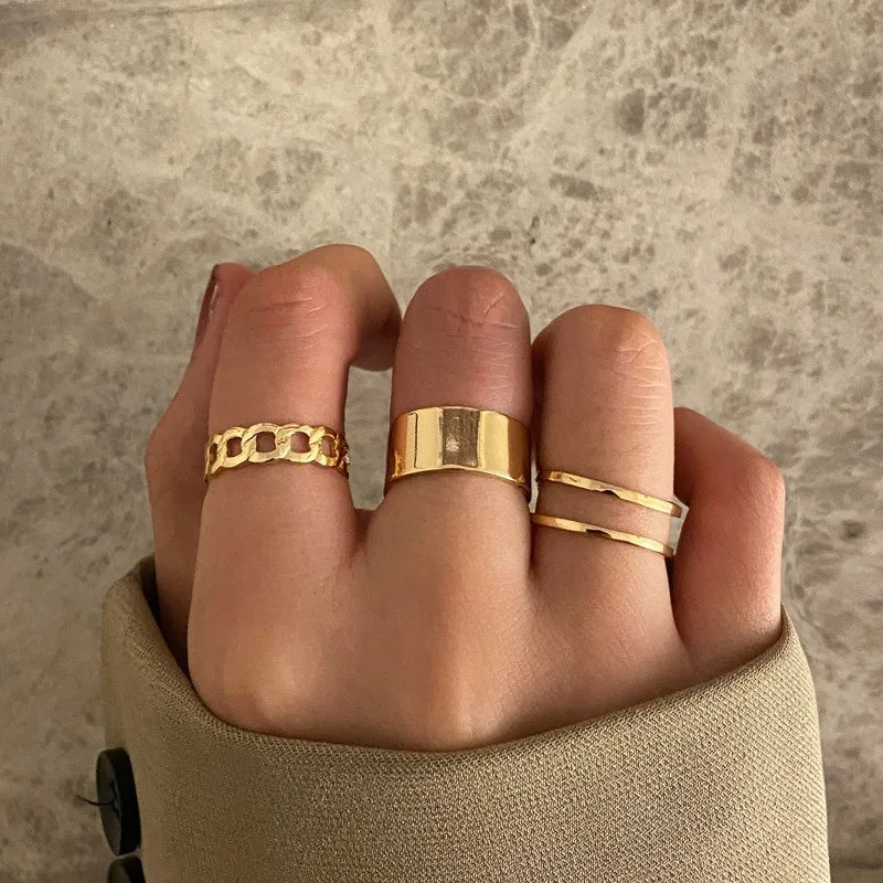 New Boho Gold Color Heart Rings Set For Women Vintage Geometric Cross Pearl Butterfly Finger Ring Female Trendy Jewelry Gifts