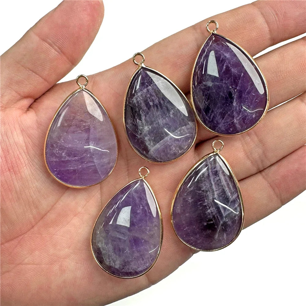 26x35mm Water Drop Shape Pendant Natural Labradorite Amethysts Agat Howlite Gems Stone Charm Pendants For Earrings Necklace DIY