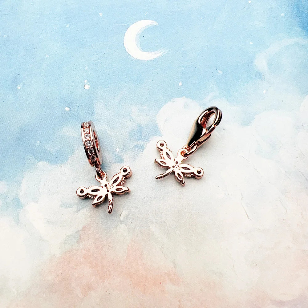Dragonfly Rose Gold Pendant 925 Sterling Silver Dangle Charm Women Bohemia Fine Jewelry