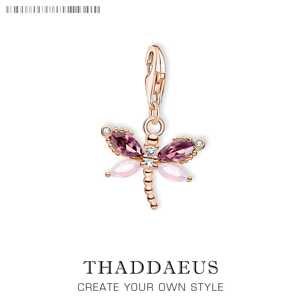 Dragonfly Rose Gold Pendant 925 Sterling Silver Dangle Charm Women Bohemia Fine Jewelry