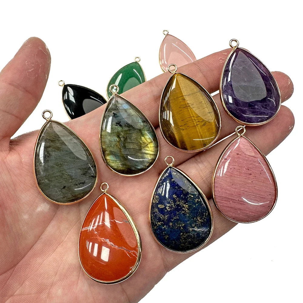 26x35mm Water Drop Shape Pendant Natural Labradorite Amethysts Agat Howlite Gems Stone Charm Pendants For Earrings Necklace DIY
