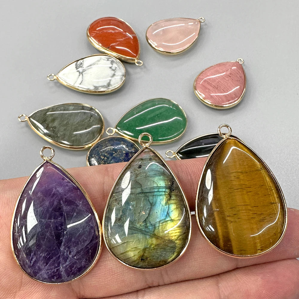 26x35mm Water Drop Shape Pendant Natural Labradorite Amethysts Agat Howlite Gems Stone Charm Pendants For Earrings Necklace DIY