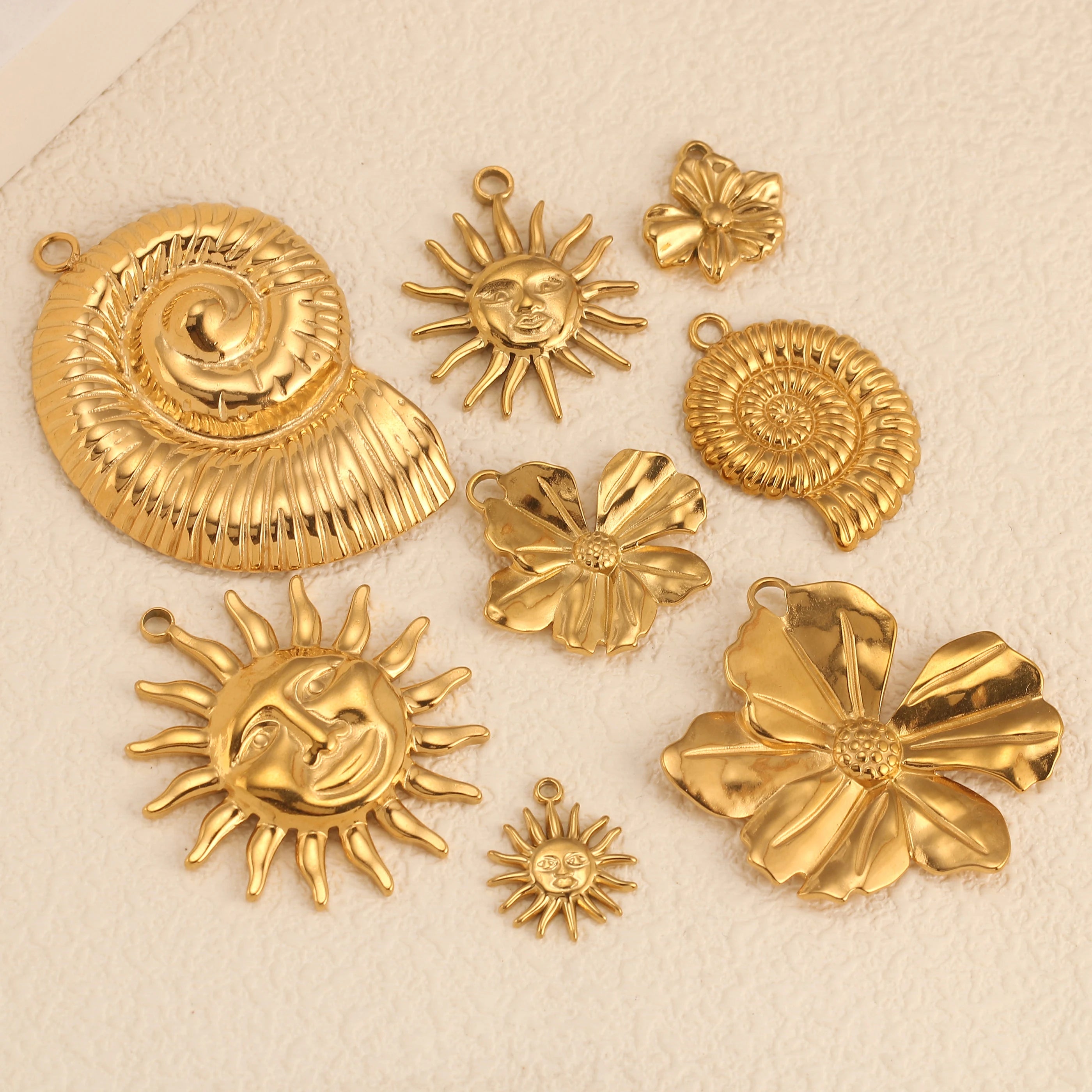 3Pcs/Lot Casting Sun/Conch/Flower Charms Stainless Steel Small/Big Bohemia Fashion Pendants DIY Necklace Jewelry Making Supplies