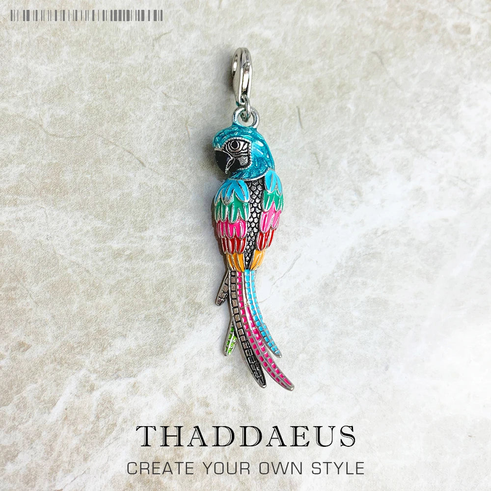 Colorful Striking Parrot Pendant 925 Sterling Silver Dangle Charm Women New Fine Jewelry