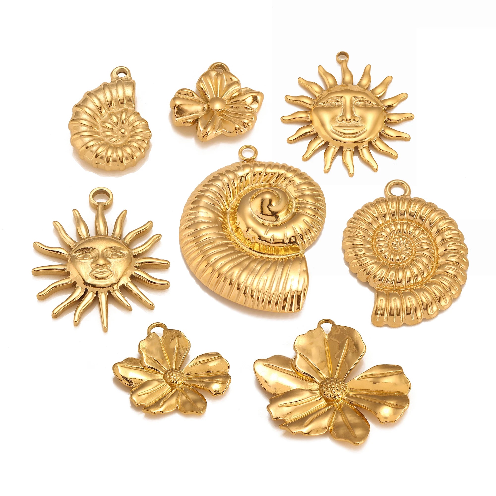 3Pcs/Lot Casting Sun/Conch/Flower Charms Stainless Steel Small/Big Bohemia Fashion Pendants DIY Necklace Jewelry Making Supplies