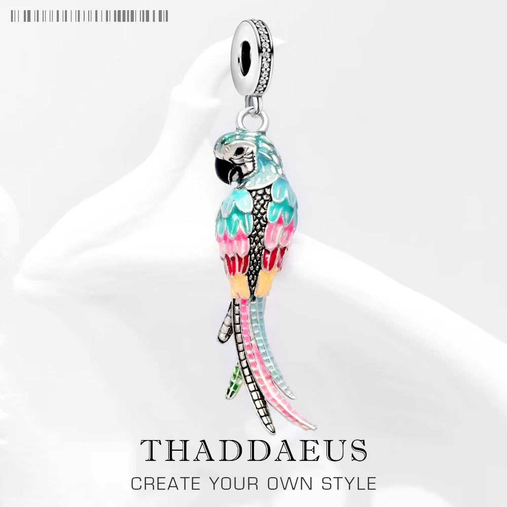 Colorful Striking Parrot Pendant 925 Sterling Silver Dangle Charm Women New Fine Jewelry
