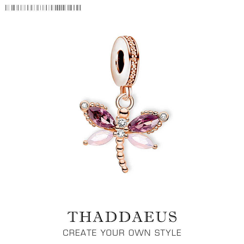 Dragonfly Rose Gold Pendant 925 Sterling Silver Dangle Charm Women Bohemia Fine Jewelry
