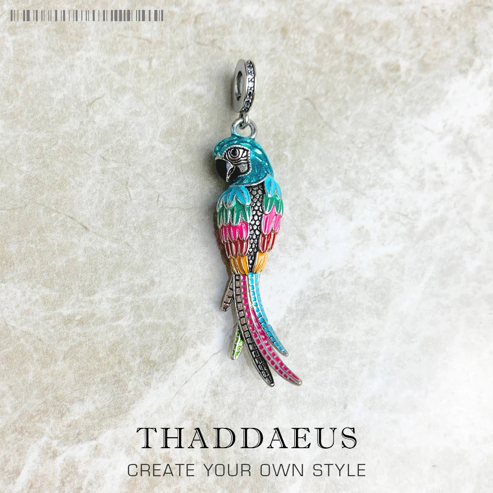 Colorful Striking Parrot Pendant 925 Sterling Silver Dangle Charm Women New Fine Jewelry