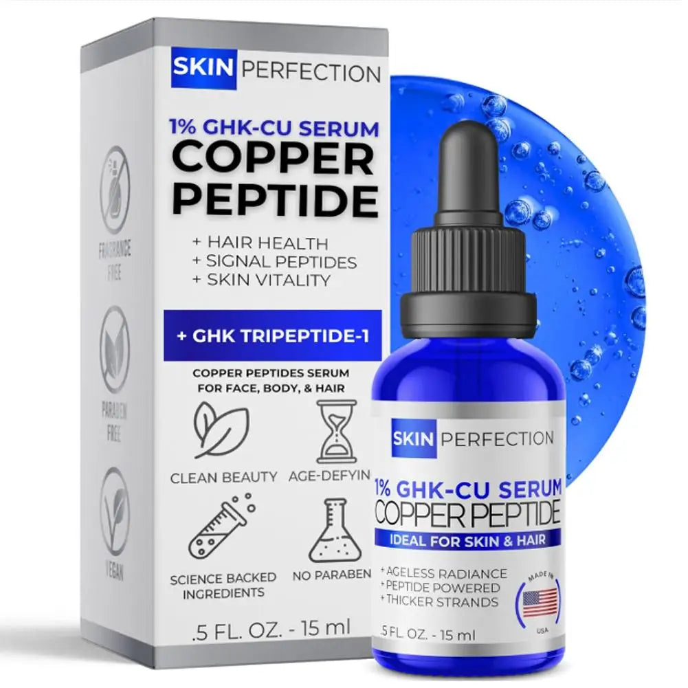 1% GHK-Cu Copper Peptide Serum 15ml, Skin & Hair Health, Brightening, Non-Sticky, Fast Absorbing, Vegan, Paraben-Free