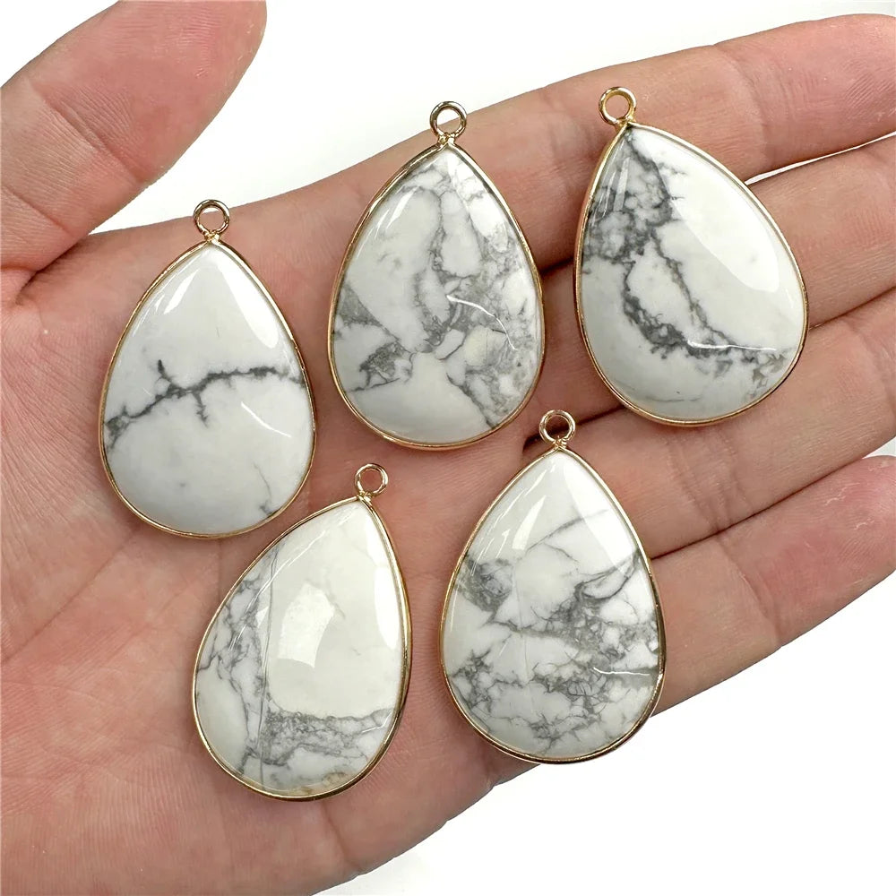 26x35mm Water Drop Shape Pendant Natural Labradorite Amethysts Agat Howlite Gems Stone Charm Pendants For Earrings Necklace DIY