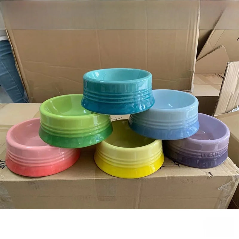 LeCreuset Cool Color Ceramic Enamel Pet Bowl for Dogs And Cats Universal Food And Water Dish Stylish And Functional Petware